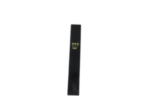 בית מזוזה שחור חלק עם אות שין מוזהבת