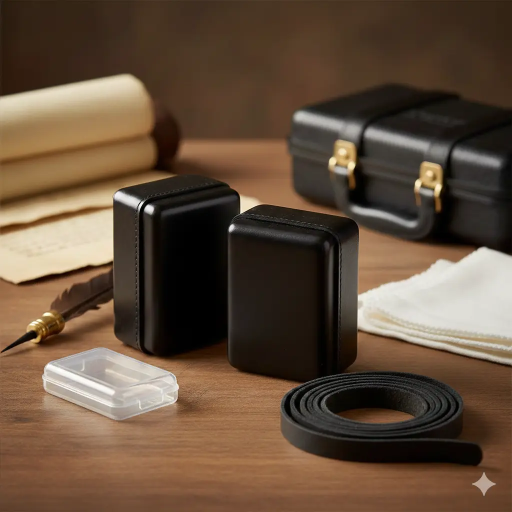 ערכת תפילין מהודרת עם אביזרי תחזוקה על שולחן עץ - איך לשמור על תפילין
