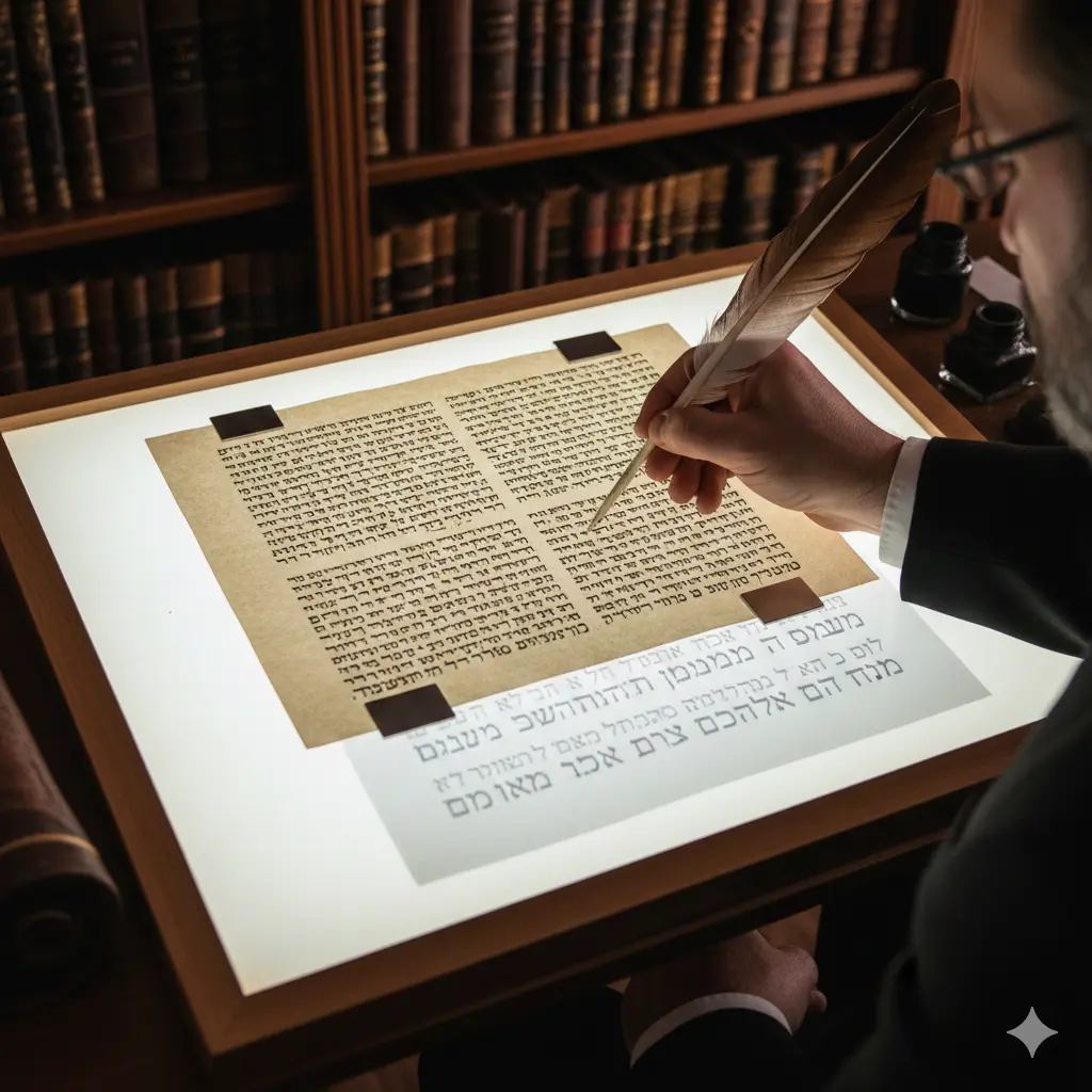 מגנט לסופר סת"ם ניאודימיום דק על קלף בשולחן אור